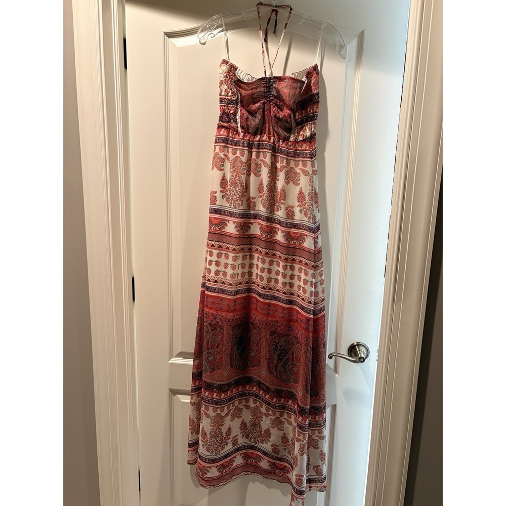 Bershka Maxi Dress Women L Indie Beach Coastal Fairy Boho Patchwork silk Dress - Picture 6 of 13